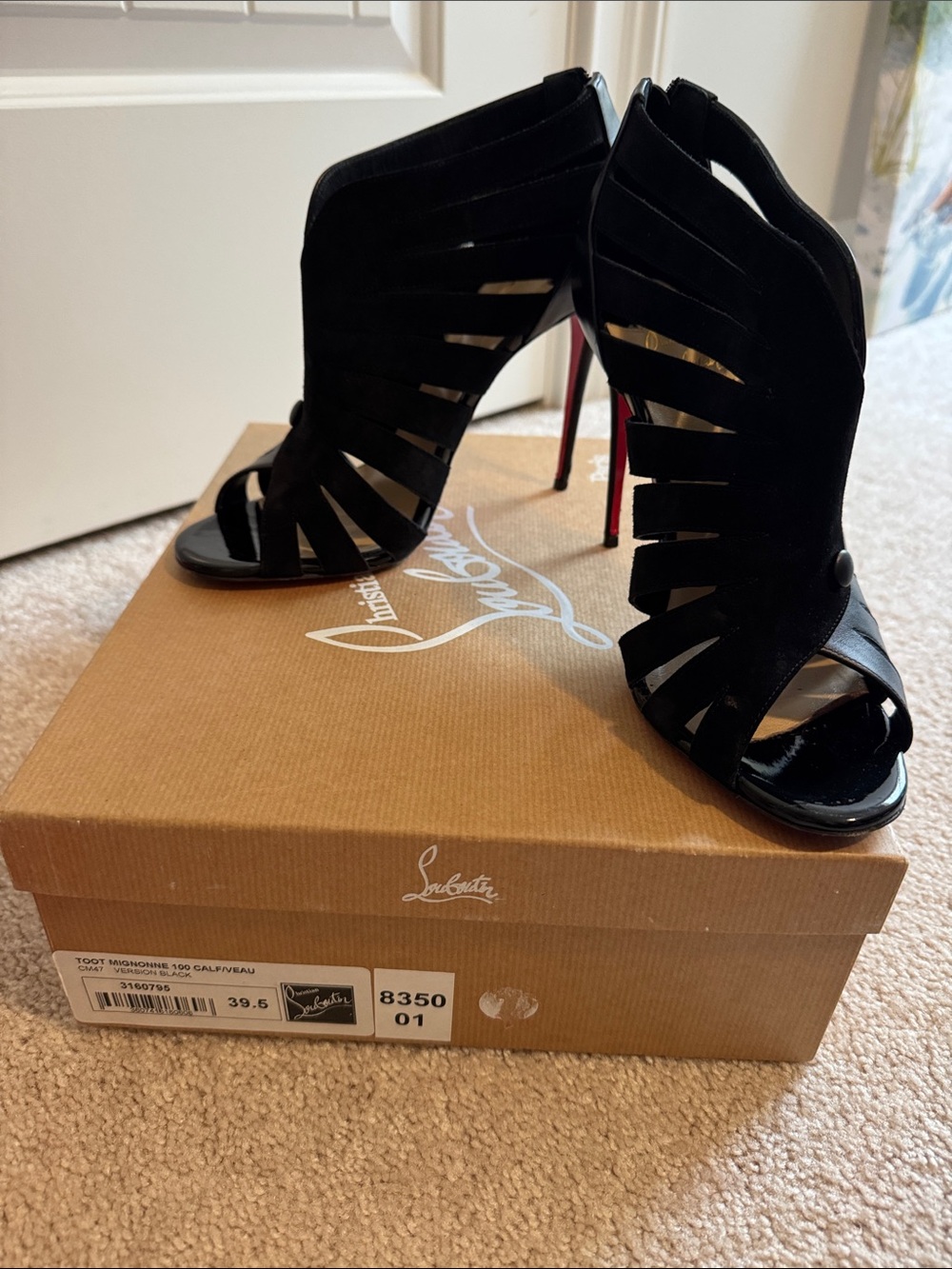 Christian Louboutin Black Suede Cutout Peep-Toe Stiletto Heels